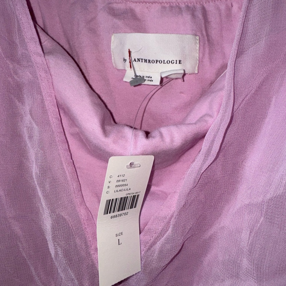 Anthropologie Pale Lilac Sheer Peasant Blouse with Smocked Waist - Picture 9 of 14